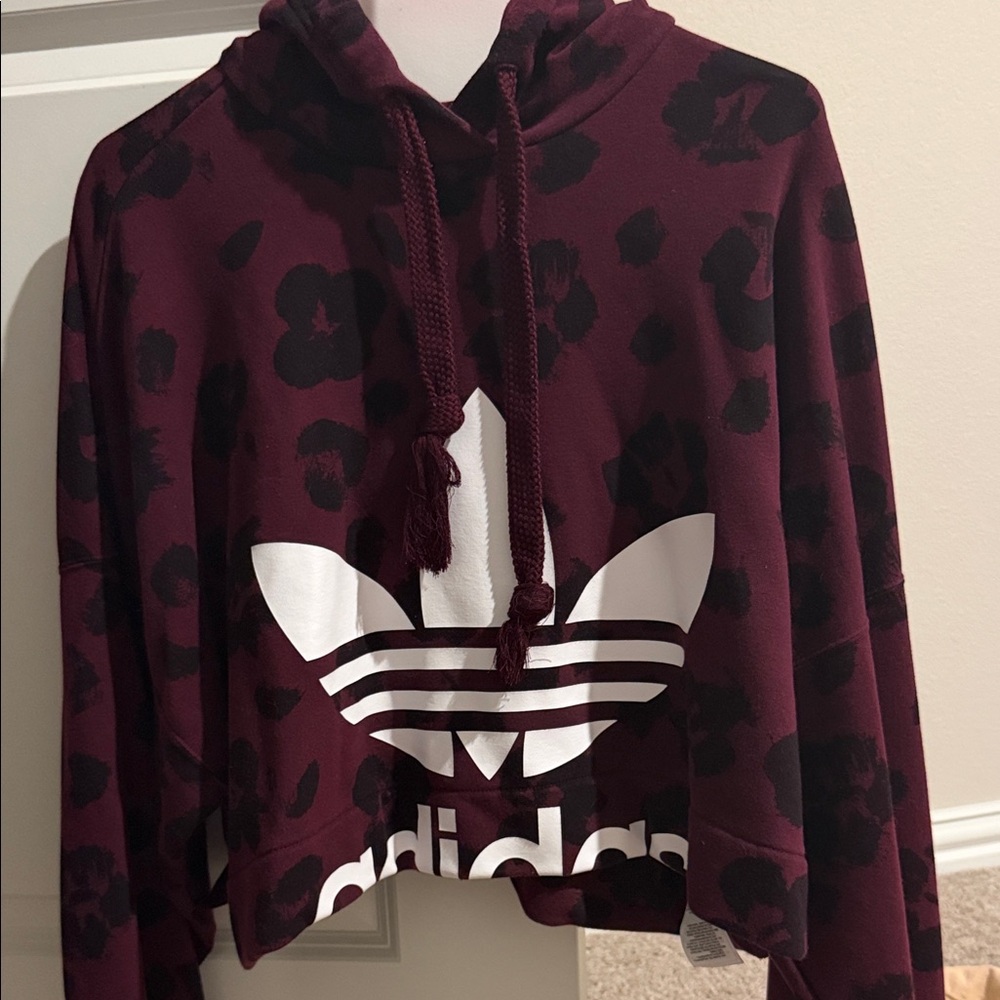 Adidas Women's Maroon Patterned Hoodie